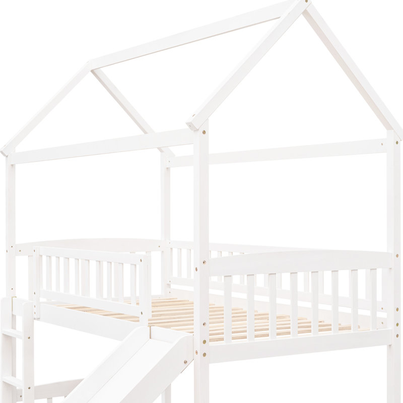 Lit mezzanine simple blanc avec glissade - moderne et pratique. Espace de jeu spacieux. Cadre. Outils d'assemblage inclus. Convient aux matelas de 4 à 6 po. Aucun sommier requis. Convient à tous les supports élégants et robustes