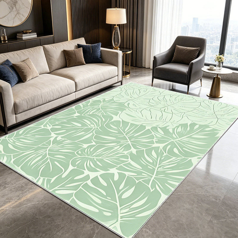 1PC Tropical Sage Green Monstera Leaf Print area rugs for Living Room, Soft and Comfortable, Suitable for all seasons, easy-to-maintain, machine washable Indoor floor mat, Under Table Farmhouse suitable for dining table, kitchen, bedroom, entryway,