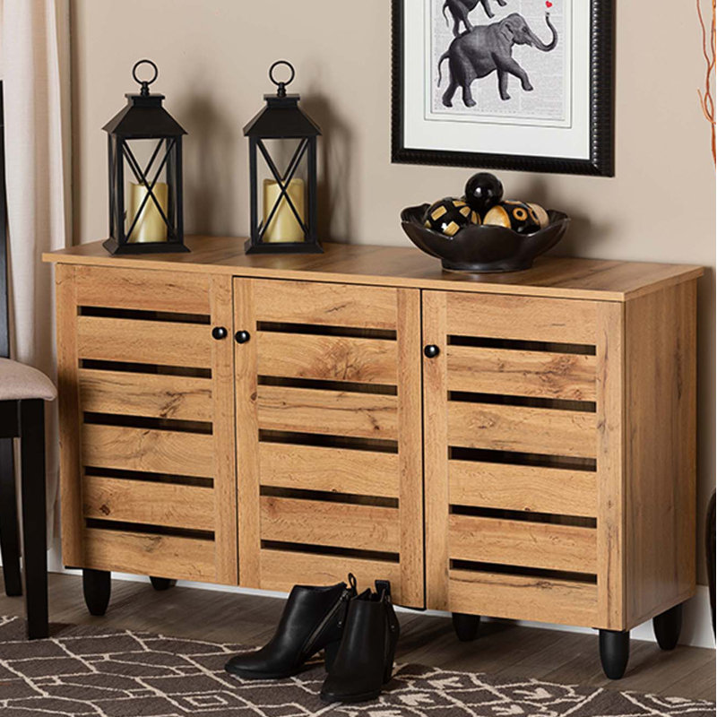 Gisela Oak Brown Wood 3-Door Shoe Storage Cabinet