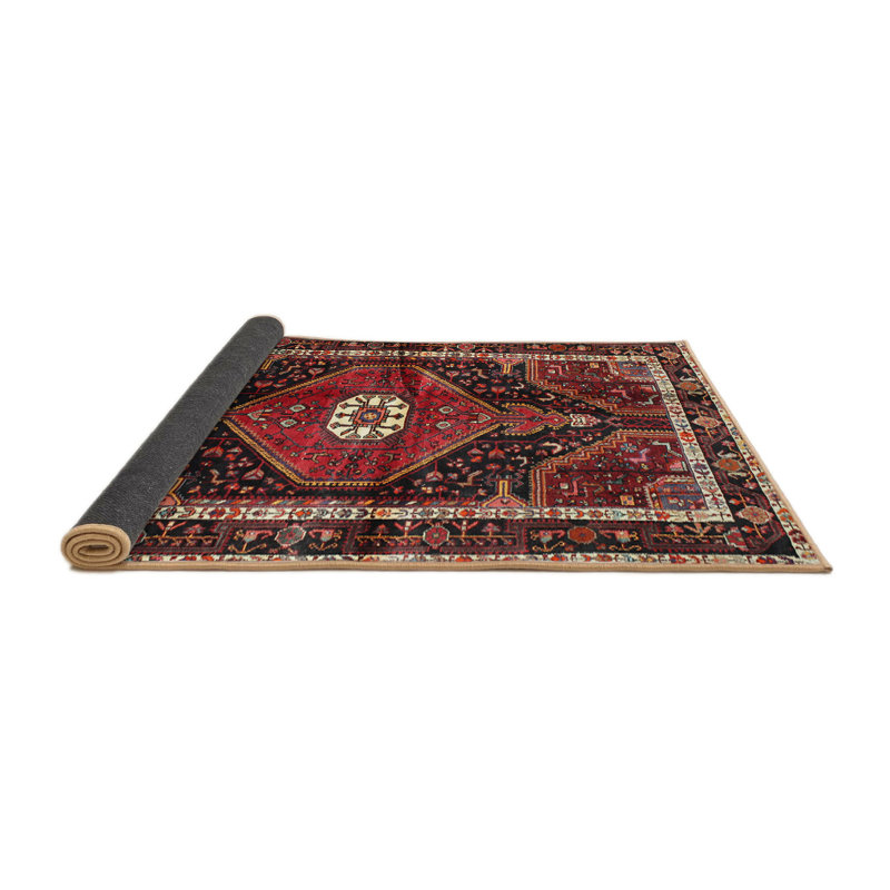 Tapis traditionnel rouge / noir, Rond 8 pi
