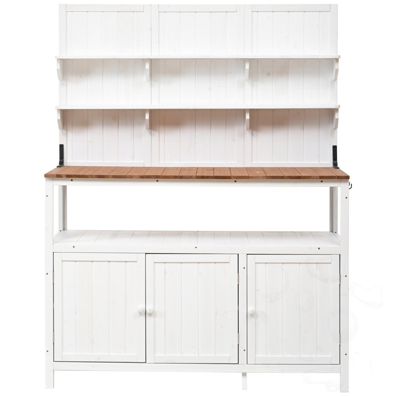 Banc de rempotage avec huche, 2 tablettes, 2 armoires et 3 crochets latéraux, White