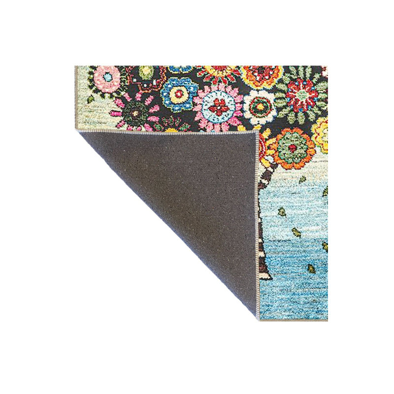 Tapis bleu lavable à motif floral, Sous-tapis carré 3 pi 3 po inclus