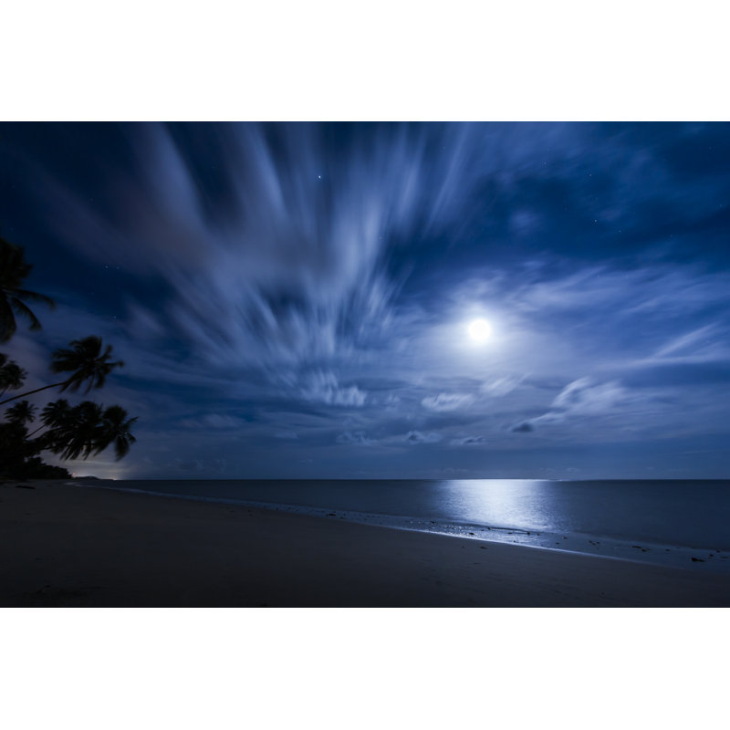Full Moom Over Deserted Beach by MaFelipe - No Frame Art Prints on Canvas, 51cm H x 76cm W