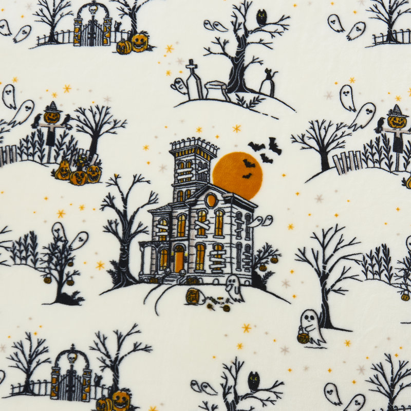 Hallmark Multicolor Farmhouse 50" x 70" Plush Halloween Throw Blanket