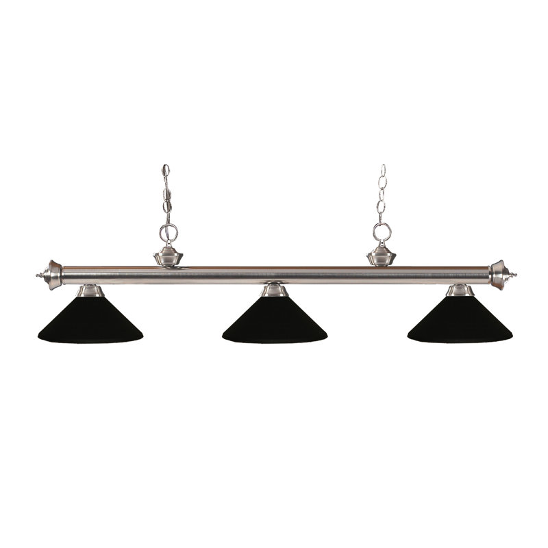 Luminaire suspendu linéaire à 3 lumières pour table de billard Chevelle, Noir mat, H 13,5 po x l 57,25 po x P 14,25 po
