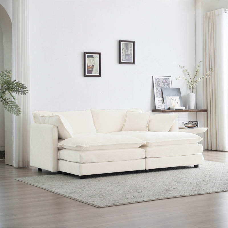 Canapé modulaire rembourré 4 pièces 4 pièces, H 33 po x l 76,7 po x P 57,4 po, Blanc
