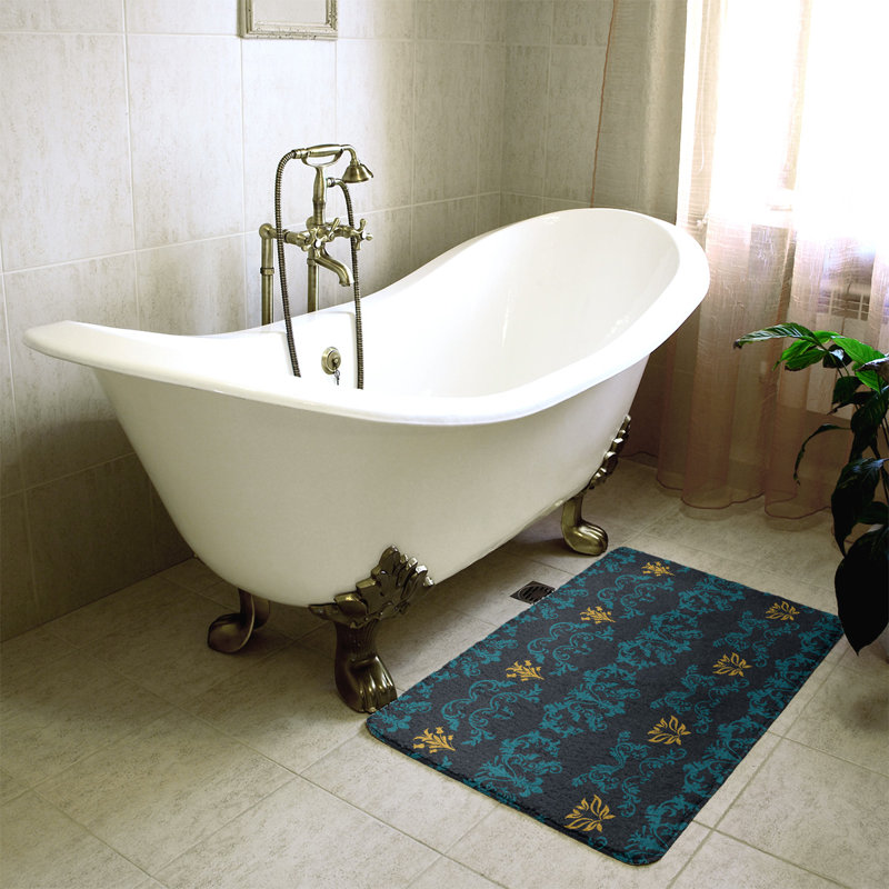 Tapis pour salle de bain Jacksonville, Sarcelle / noir / or, l 21 po x L 34 po