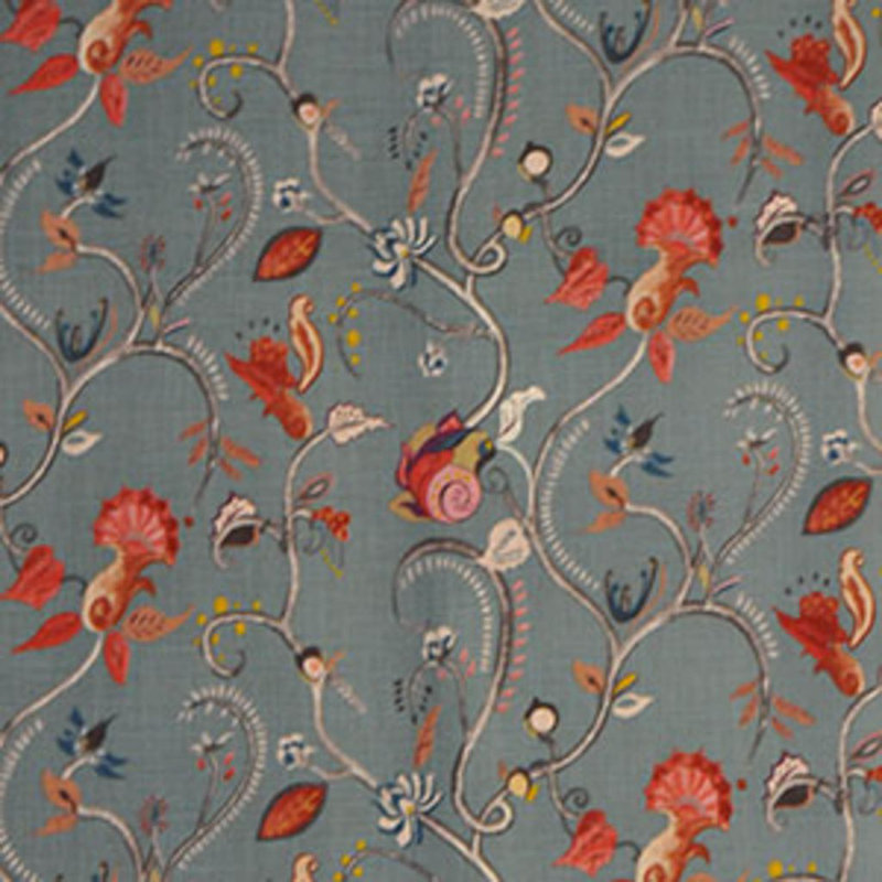 Luxe Floral Foliage Fabric, Gray/Orange