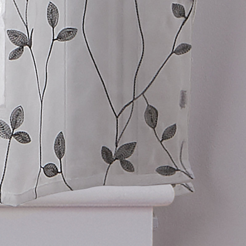 Gray Botanical Embroidery Light-Filtering Polyester Window Tier Curtains
