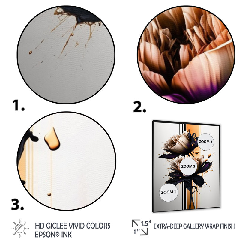 Fleur de dahlia orange sur fond abstrait I - Peinture sur toile, H 32 po x l 24 po x P 1 po