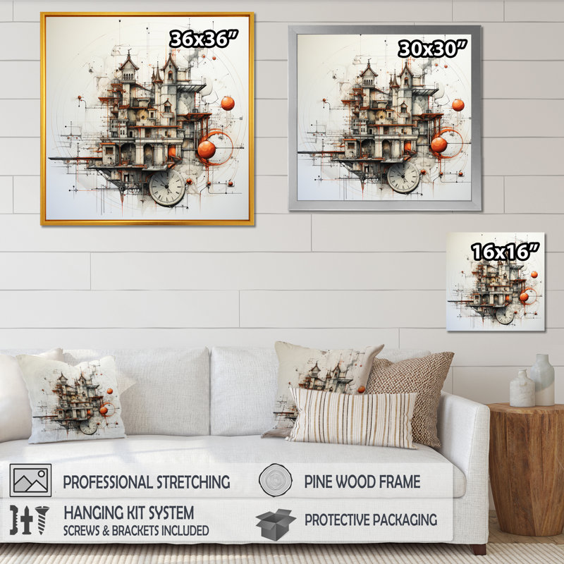 Impression sur toile surréalisme, surréalisme, Cadre flottant doré, H 36 po x l 36 po x P 1,5 po