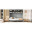 Lit double gris, idéal pour les espaces multiples, espace et lit confortable avec armoires supérieures, bureau personnel, support de matelas