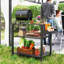 Chariot de barbecue extérieur à trois tablettes, support de four à pizza multifonctionnel 31,5 po x 19,7 po avec support de rangement et poignée latérale, table de préparation des aliments mobile sur roulettes