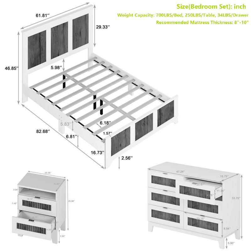 Bedroom Set, White, Queen