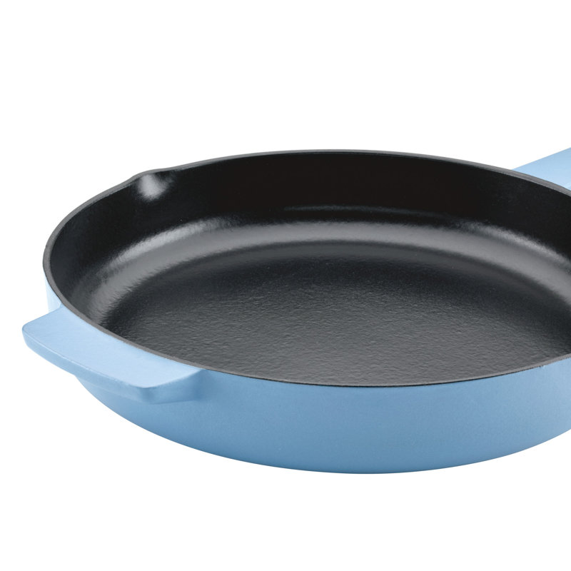 KitchenAid Enameled Cast Iron Induction Skillet with Helper Handle and Pour Spouts, 12 Inch, Blue