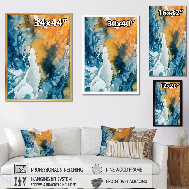 Vue aérienne du paysage de glacier Artic - impression sur toile Glacier, H 40 po x l 30 po x P 1,5 po, Cadre flottant noir