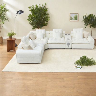 Canapé de coin surdimensionné, blanc bouclé de 137 pouces, canapé modulaire moderne pour la maison