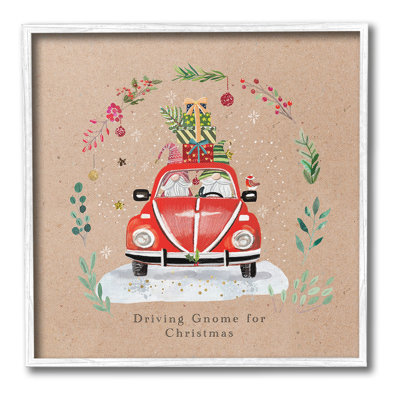 Gnome au volant de Noël, estampe numérique encadrée par Sally Darby