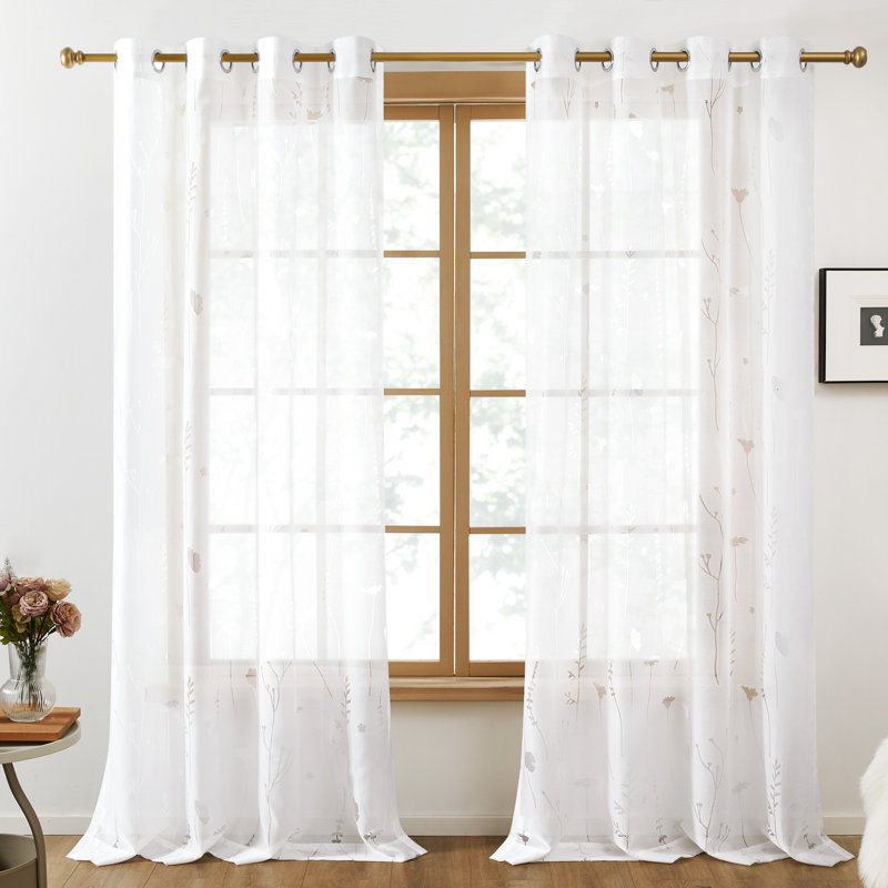 Petrice Sheer Curtain Pair, White, 52" W x 54" L