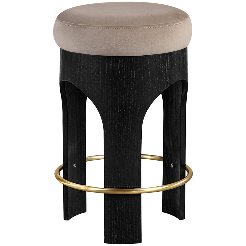 Tabouret de comptoir rembourré en velours Bocceli, Velours taupe, Noir