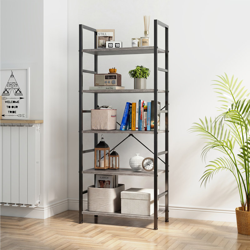Étagère de rangement industrielle en métal et bois, étagère ouverte autoportante pour le salon, la cuisine, le bureau, support utilitaire robuste pour livres, plantes, décor