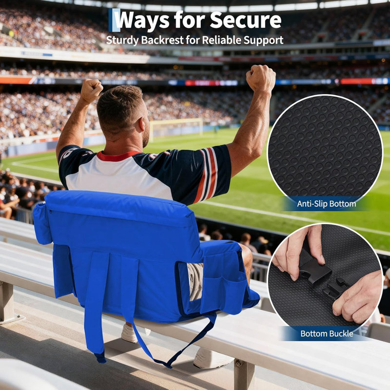 Paquet de 2 sièges de stade portatifs, siège de gradin de 20 po de large avec support pour le dos, 6 réglables à angle et porte-gobelet, bleu