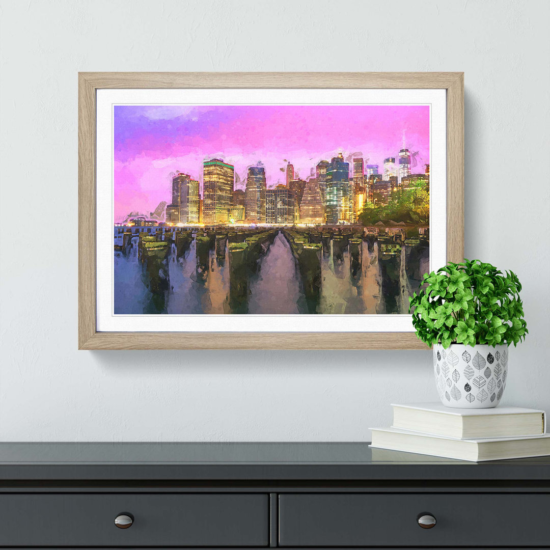 Manhattan from Brooklyn Bridge in Abstract - Framed Print