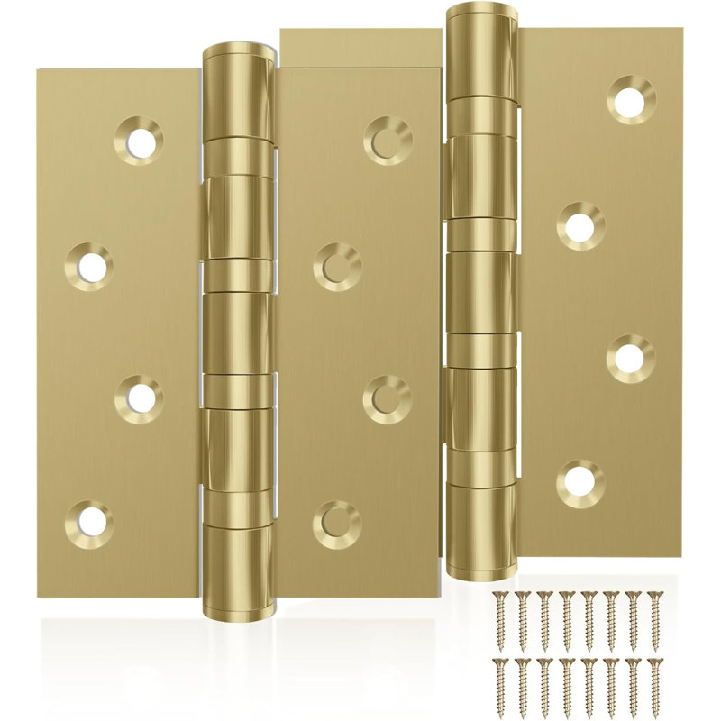 Domira 4" (101mm) Gold Ball Bearing Door Hinges – Heavy Duty Steel Butt Hinges For Wooden Doors, Pack Of 2