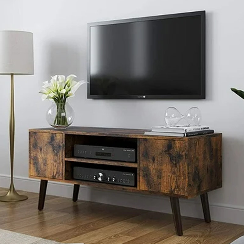 Meuble télé, console de télévision, centre de divertissement moderne de style Mid-Century pour téléviseur à écran plat, décodeur, consoles de jeu, dans le salon