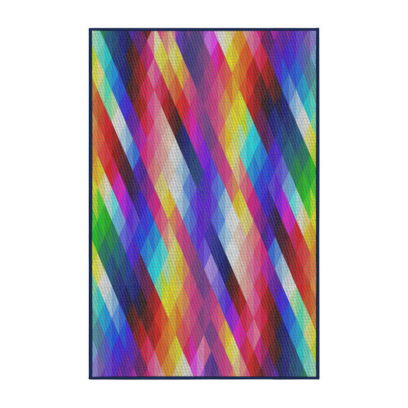 Bleu abstrait/rouge/jaune Tapis décoratif, Rectangle 5 pi x 8 pi