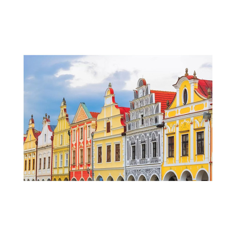 Europe, Czech Republic, Telc. Colourful Houses on Main Square. 1 Piece Wrapped Canvas Wall Art