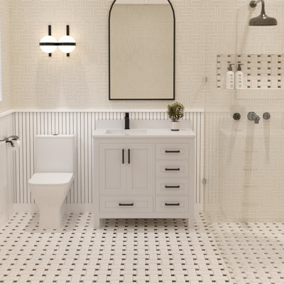 Meuble-lavabo simple 36 po avec plateau en quartz blanc Rooh