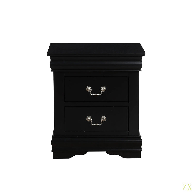 Solid Pine Nightstand With 2 Drawers, Black