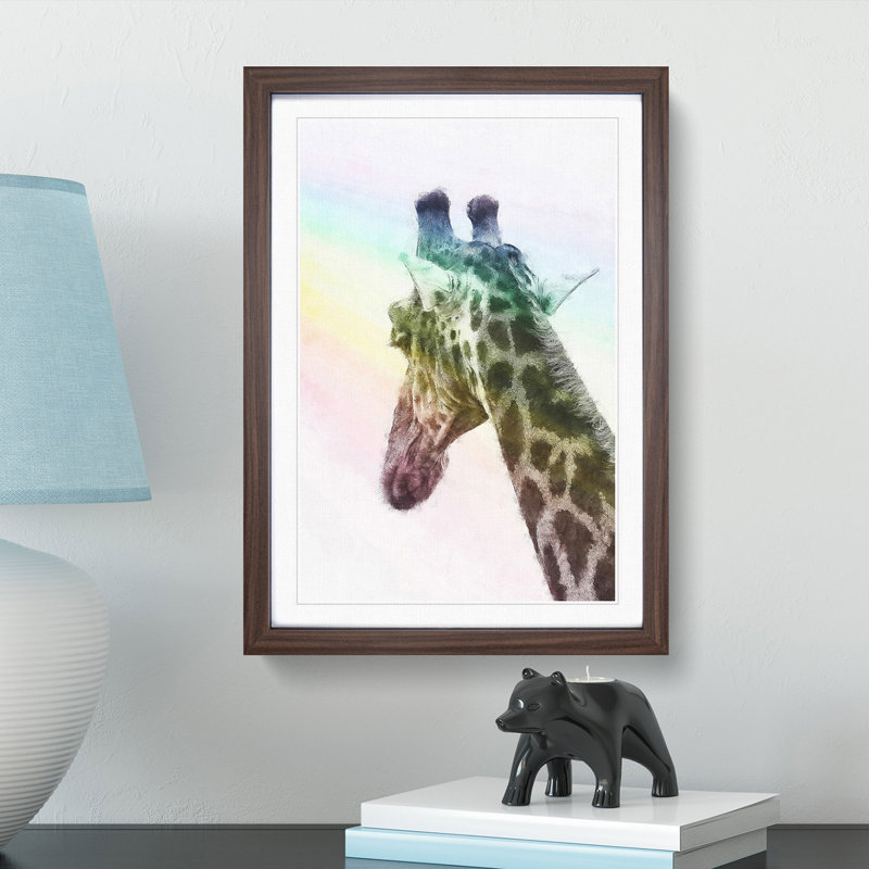Giraffe Facing the Rainbow - Picture Frame Painting Print, Walnut Framed, 87cm H x 62cm W x 2cm D