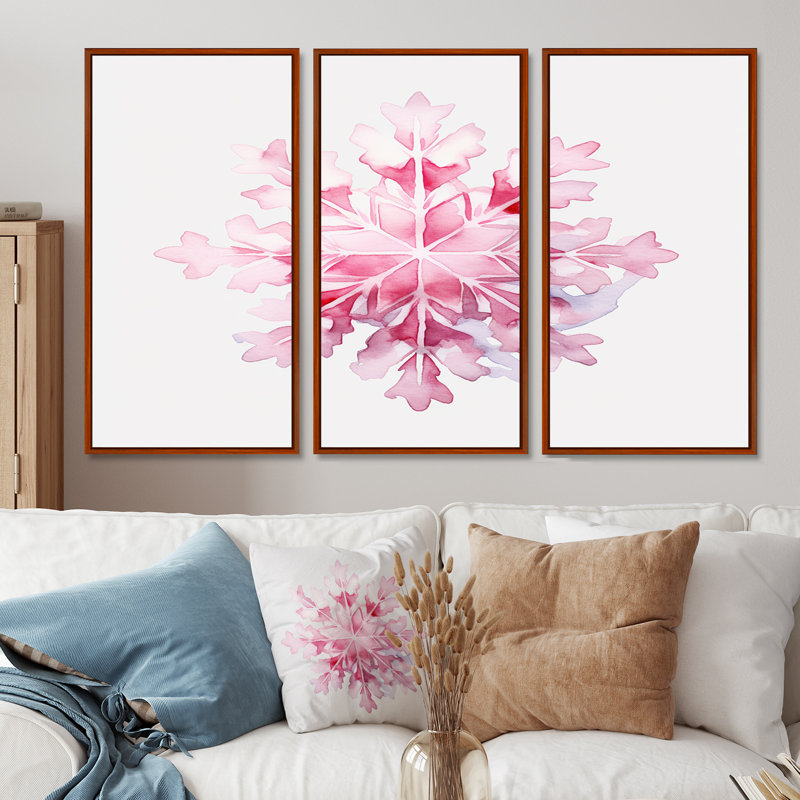 Décoration de Noël flocon de neige rose I - Botanicals, Cadre flottant brun, H 32 po x l 48 po x P 1 po