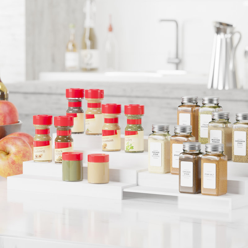 Étagère à épices en bambou à 4 niveaux, étagère en bois naturel pour rangement d'armoire de cuisine et de garde-manger, Blanc