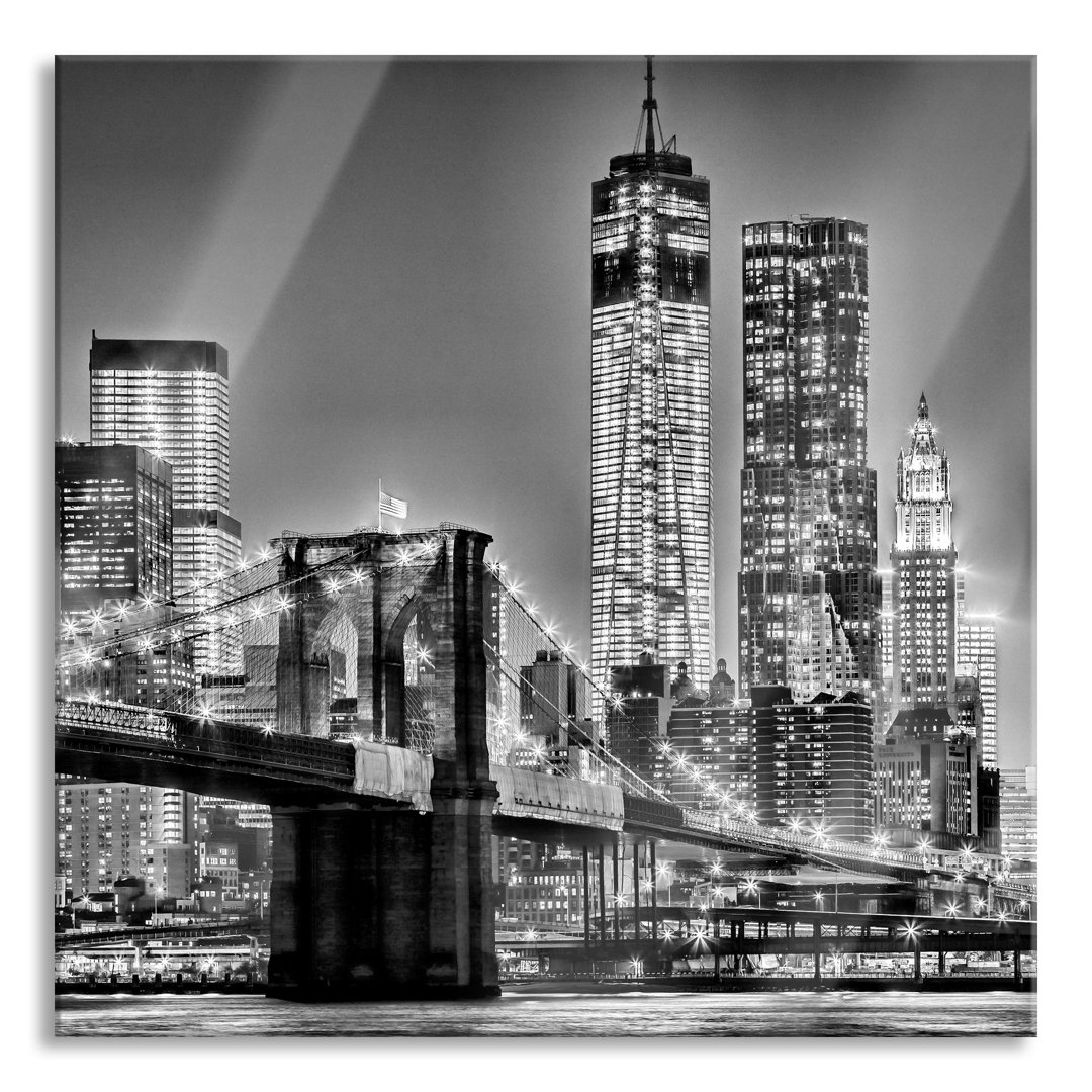 Glasbild New York, Skyline bei Nacht