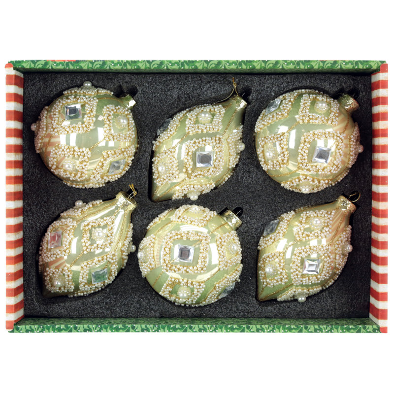 Pearl Bead Diamond Ornament, Box Of 6 – 4-5 Inches