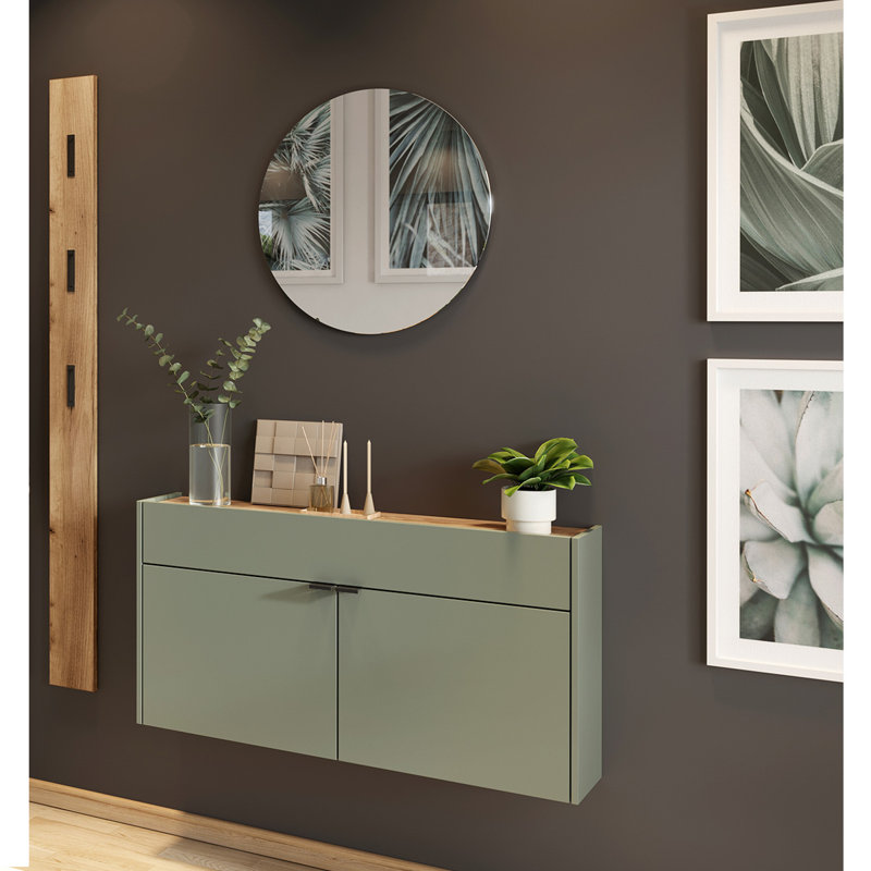 Millia 12 Pair Shoe Storage Cabinet, Taupe Green