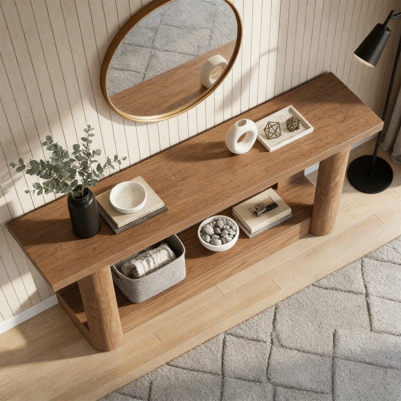 63" Console Table, 2-Tier Farmhouse Entryway Sofa Table