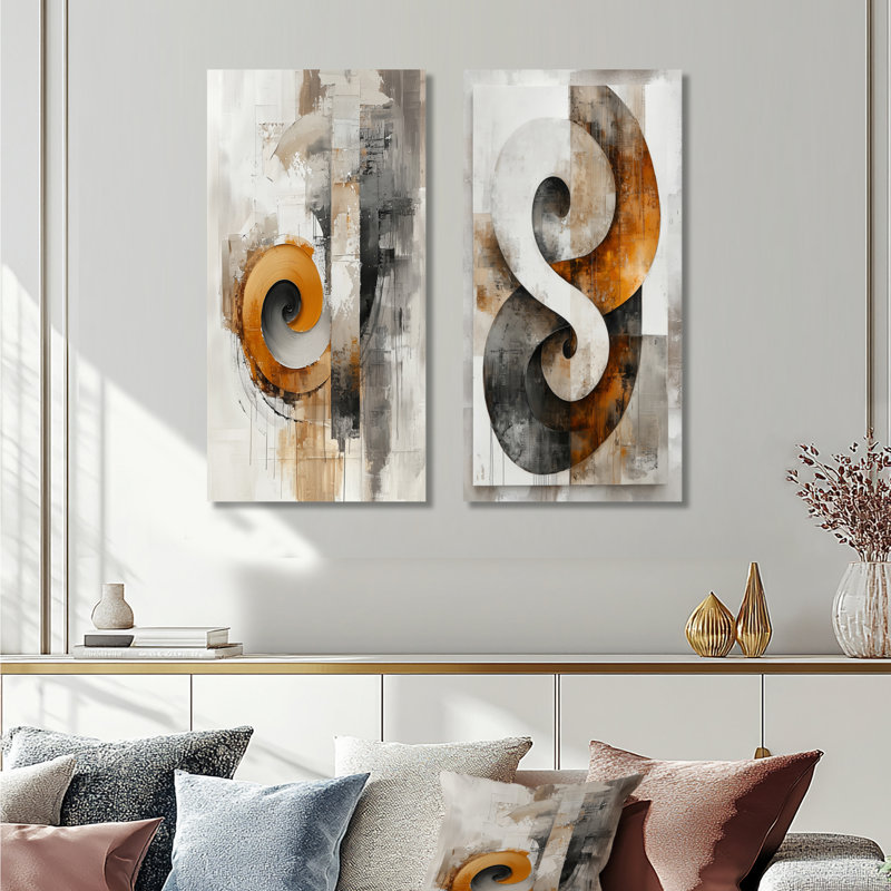 Automne Urban Jazz, encre liquide I - Collection abstraite d'art mural 2 panneaux, H 28 po x l 25 po, Toile tendue