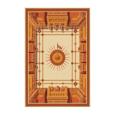 Machine Washable Parez Mexico City Zocalo Global Inspired Block Print Rug in Brown – LightBrown Binding