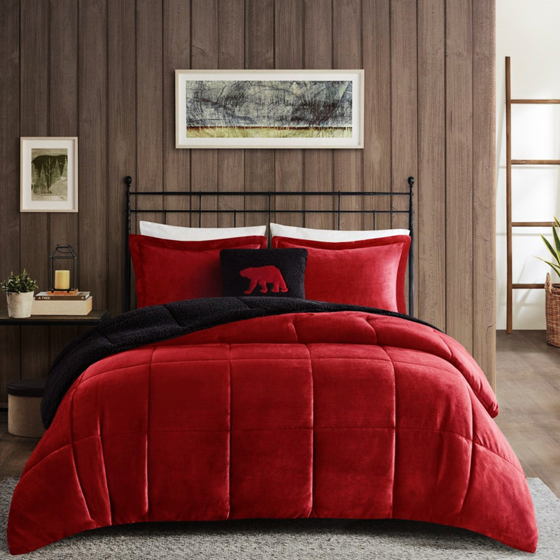 Édredon rouge et noir avec des taies décoratives douillettes en rouge et noir, Édredon double + 4 pièces supplémentaires