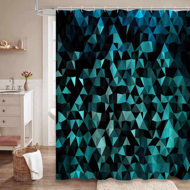 Light Blue New Style Gradient Navy Shower Curtain with 12 Hooks, 72" L x 84" W