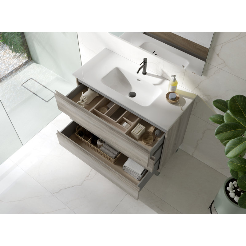 Jasso 40'' Single Bathroom Vanity with Ceramic Top, Gray