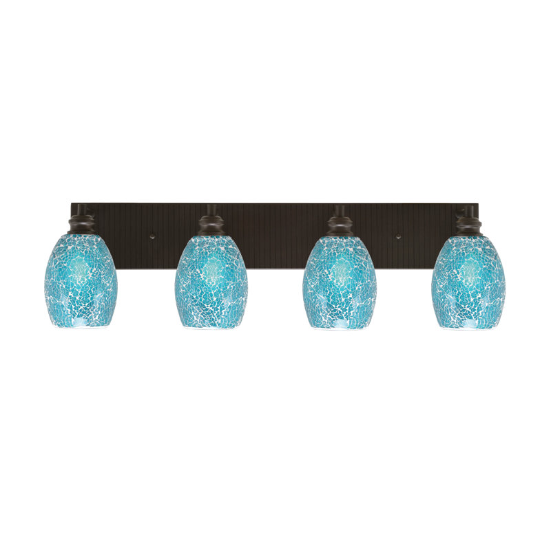 Barre d'éclairage de salle de bain 4 lumières Edge avec verre fusion 5 po, Espresso, Turquoise
