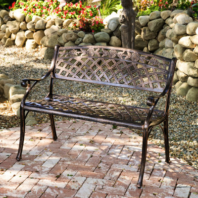 Banc coulé en fonte d'aluminium, cuivre antique, motif en maille, 41,46 po X 24,09 banc d'extérieur 32,69 po, motif aluminium, aspect cuivre, P l