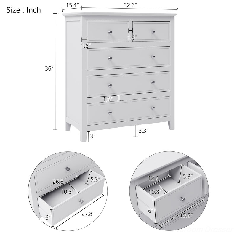 Commode 5 tiroirs l 33 po, White