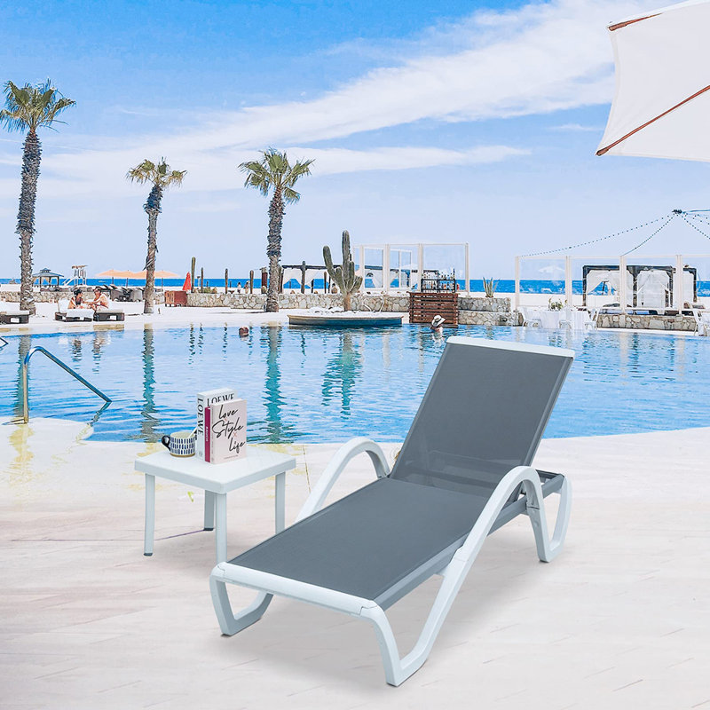 Chaise d'extérieur en polypropylène avec dossier réglable, pour la plage, gris, Blanc
