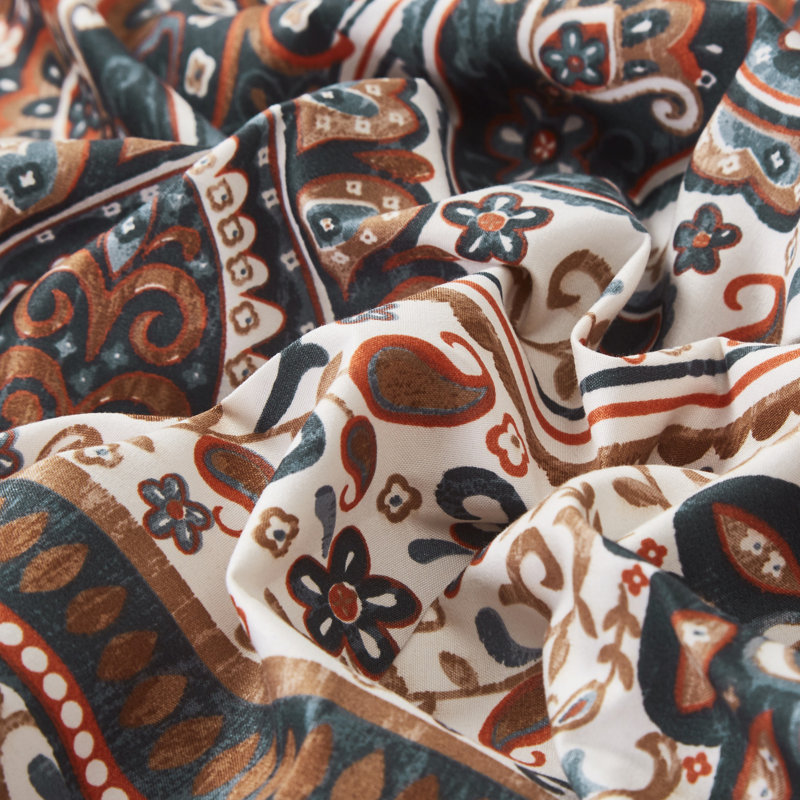 Taie d'oreiller en microfibre royale, Mandala cachemire, Ivoire / orange